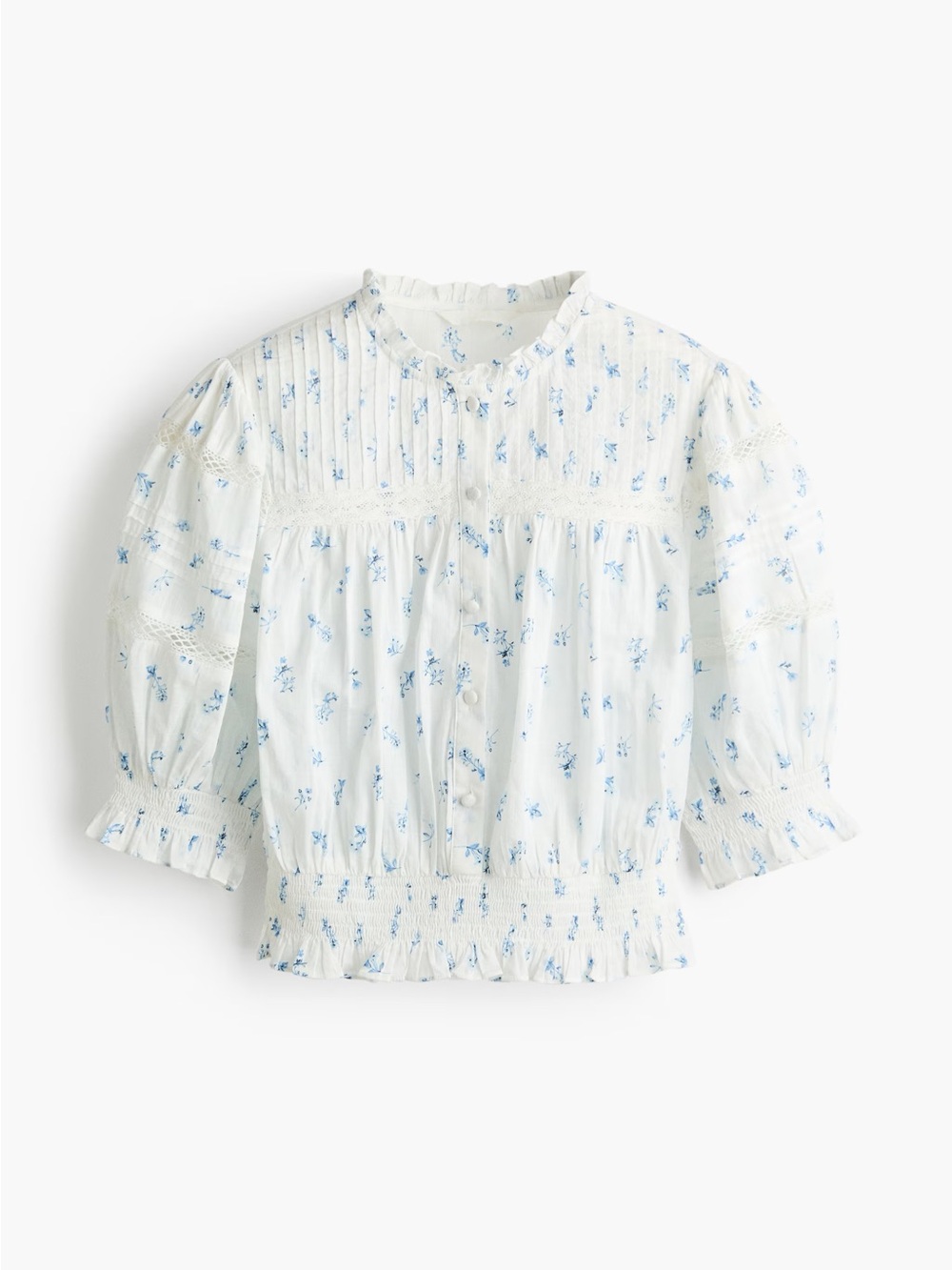 H&M White Blouse with Blue Floral Print